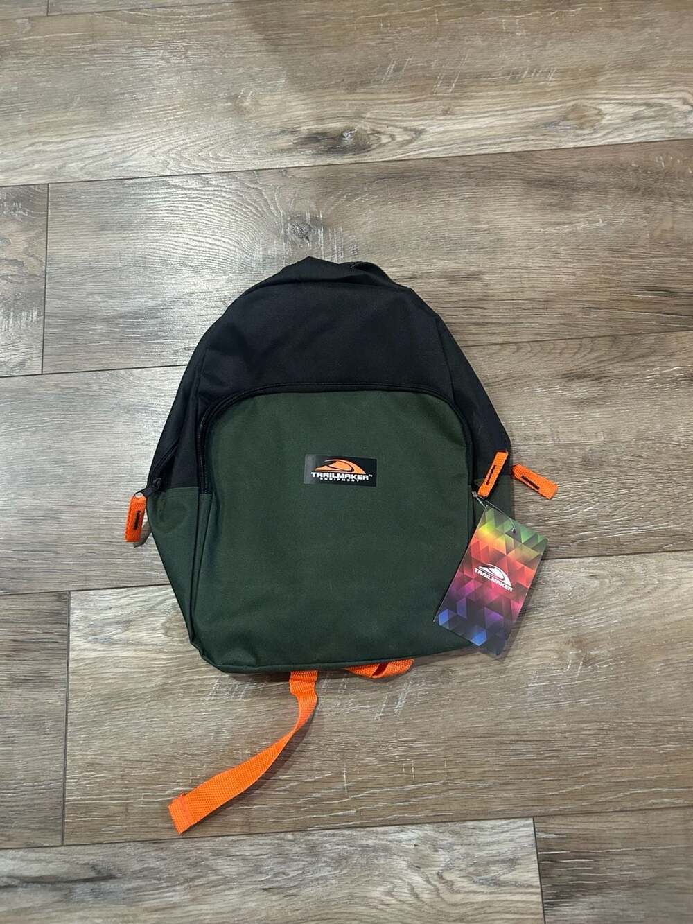 Trailmaker Two Tone Classic School Backpack Black and Green with Orange Straps